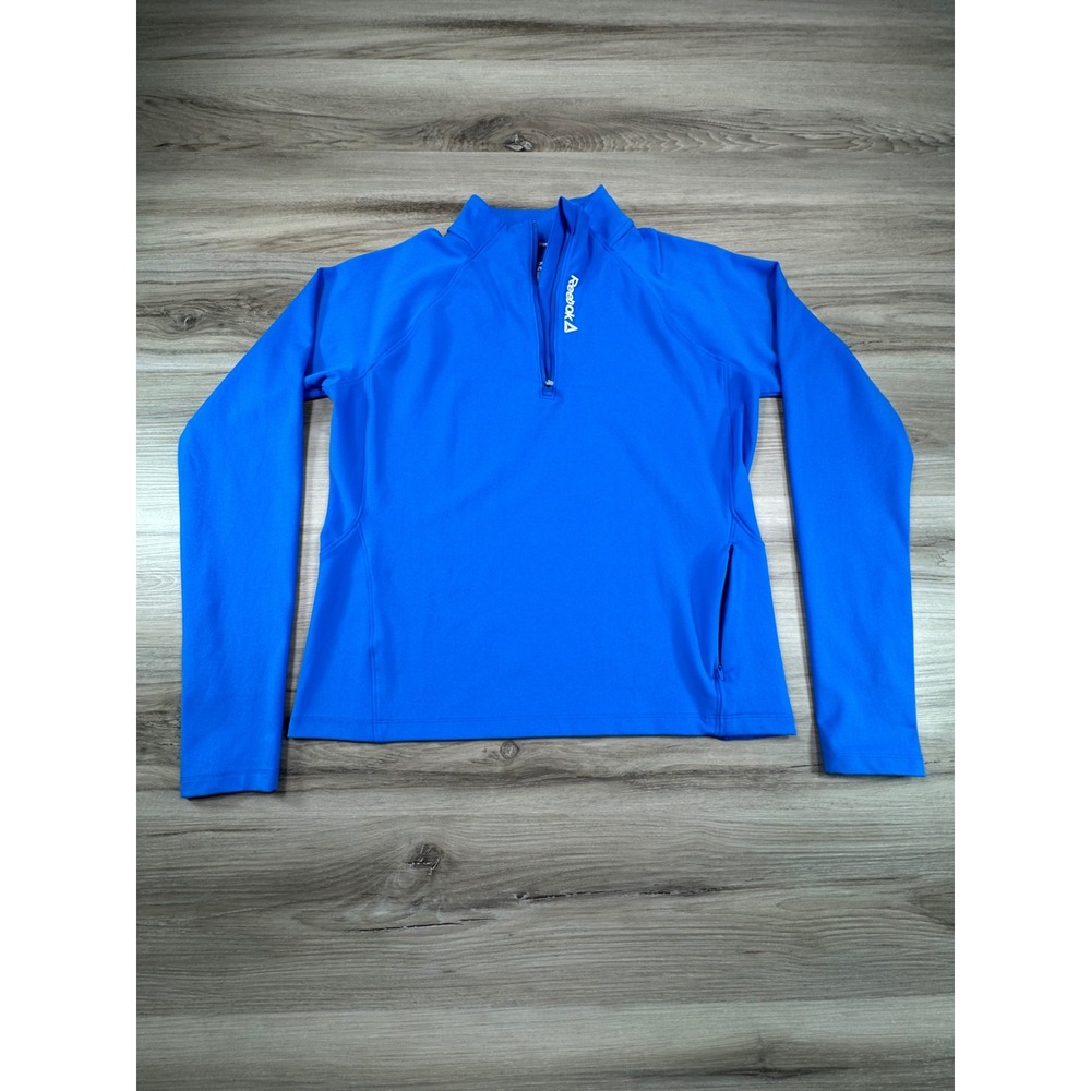 Reebok Women's Blue Quarter Zip Long‎ Sleeve Athletic Pullover Top M
